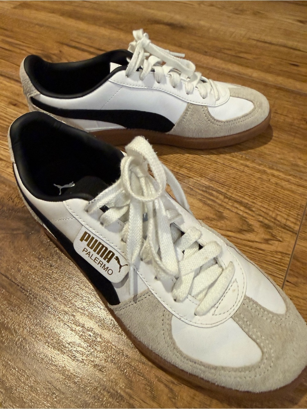 Puma Palermo Sneakers in White, Black & Tan